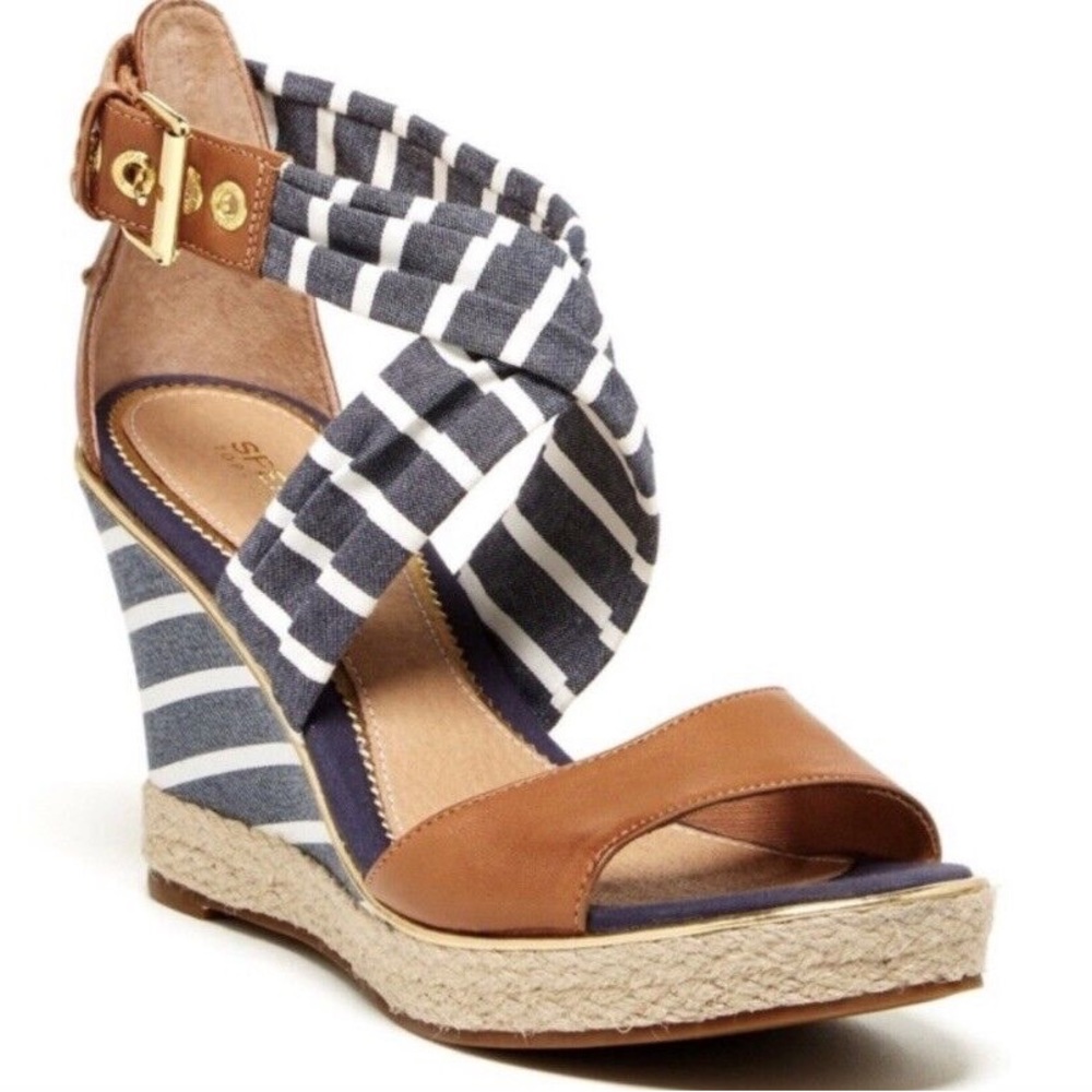 Sperry Aurora Cognac/Navy Stripe Wedge (Size 9.5)